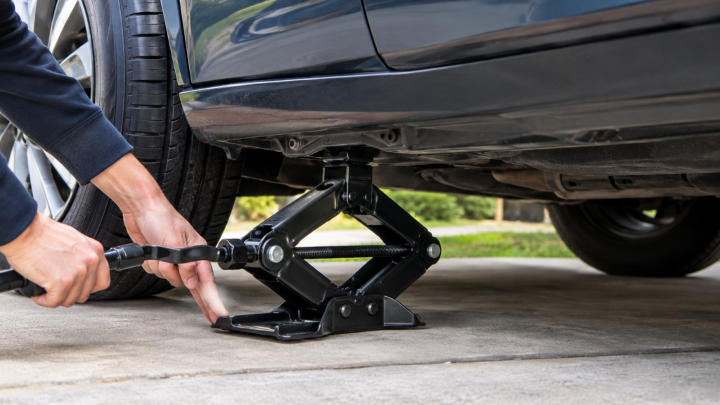 Vehicle jack positioned at the correct jack point