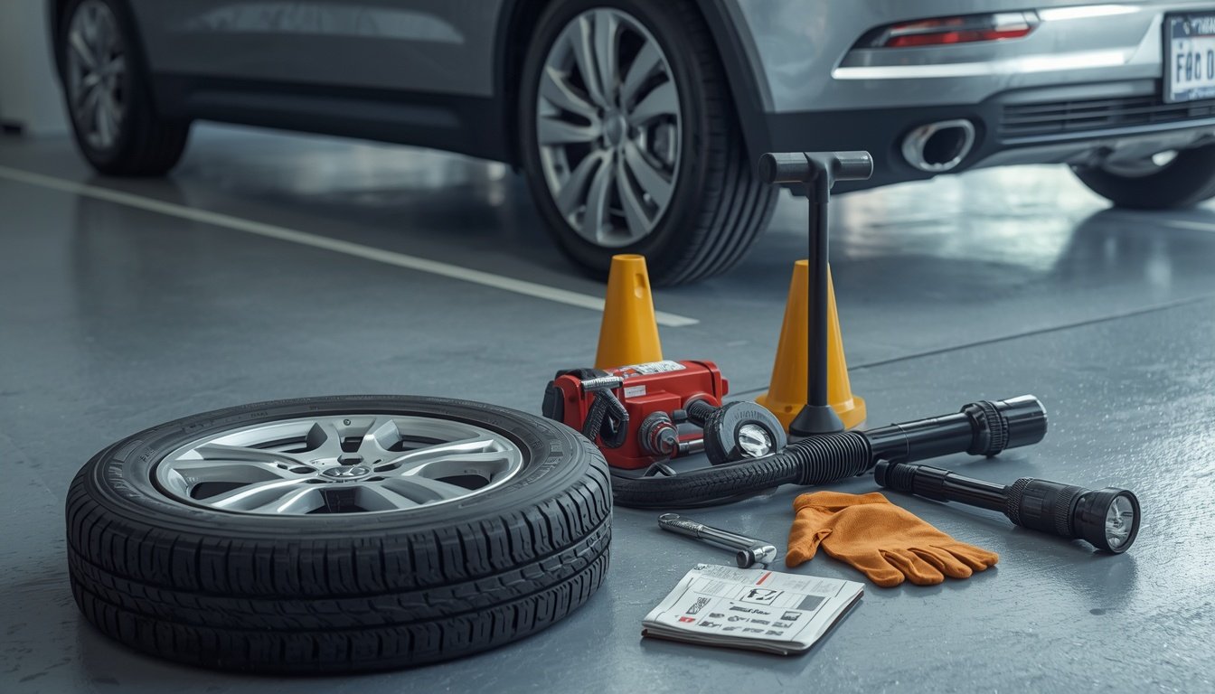 Essential tools needed to change a car tire