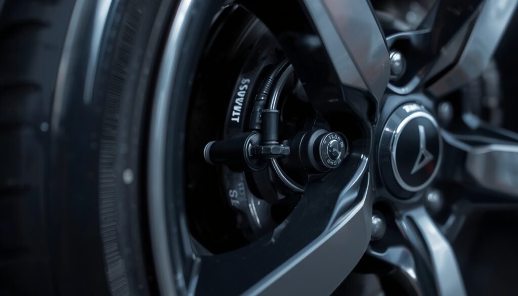 TPMS tire pressure sensor mounted inside a vehicle wheel